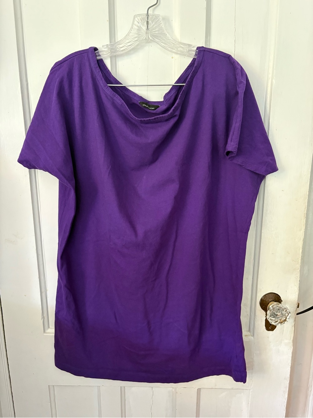 Moda International Purple Short Sleeve Draped Neck Tee
